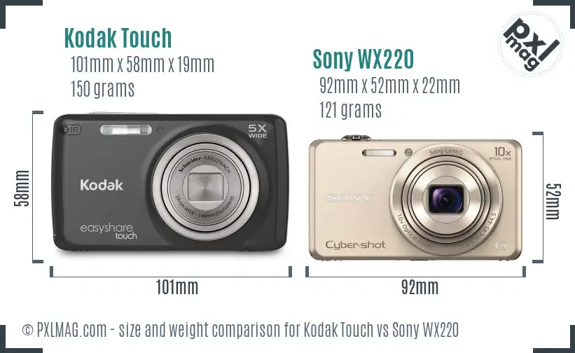 Kodak Touch vs Sony WX220 size comparison