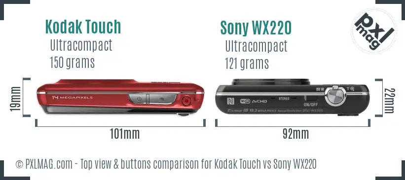 Kodak Touch vs Sony WX220 top view buttons comparison