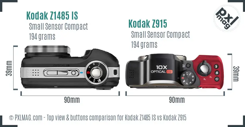 Kodak Z1485 IS vs Kodak Z915 top view buttons comparison