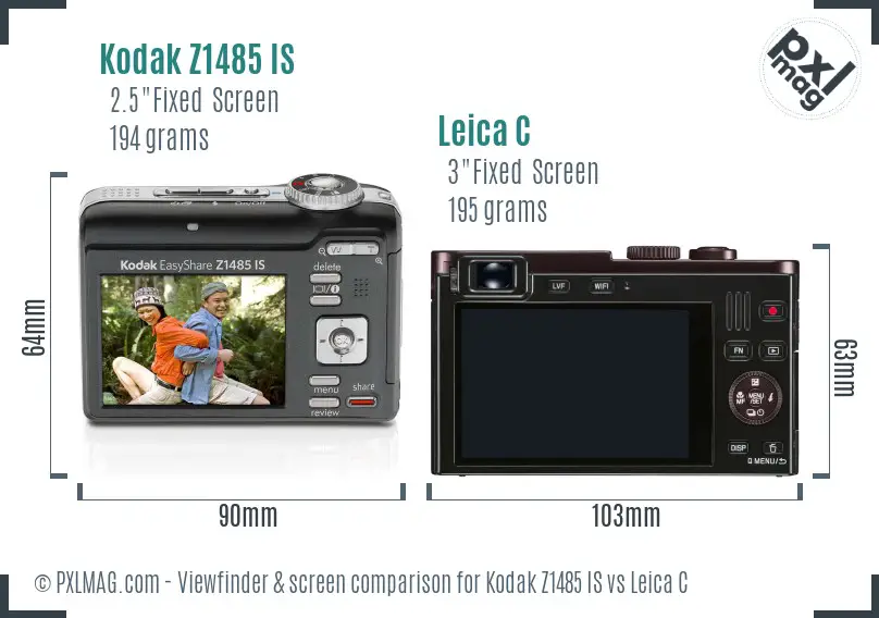 Kodak Z1485 IS vs Leica C Screen and Viewfinder comparison