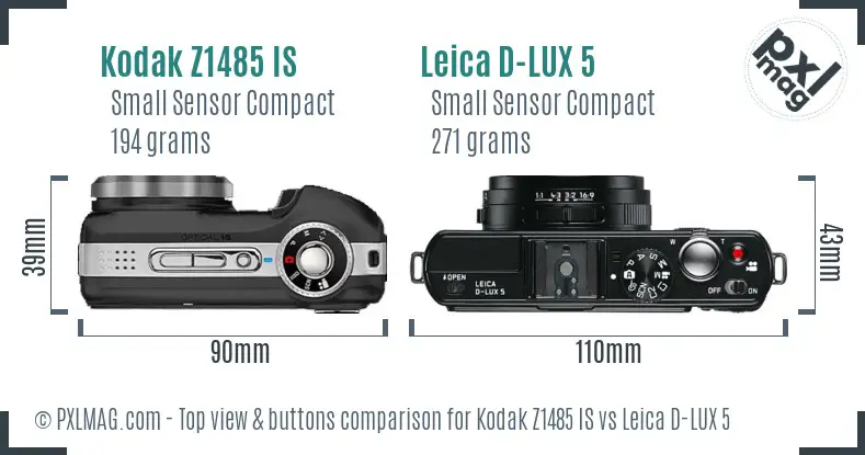 Kodak Z1485 IS vs Leica D-LUX 5 top view buttons comparison