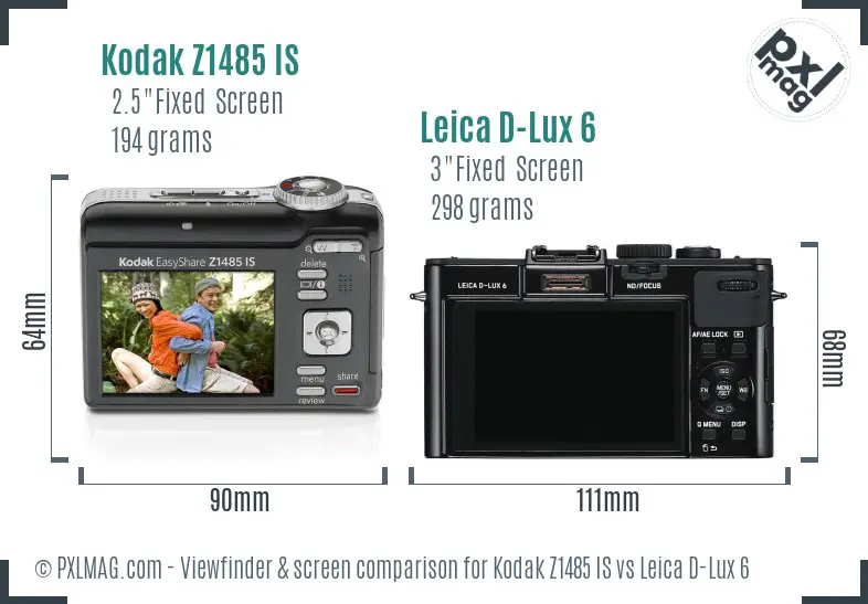 Kodak Z1485 IS vs Leica D-Lux 6 Screen and Viewfinder comparison