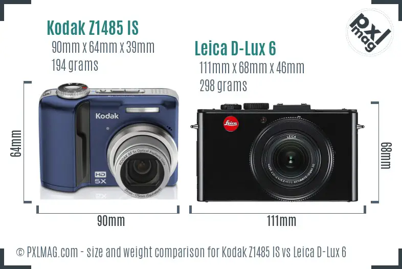 Kodak Z1485 IS vs Leica D-Lux 6 size comparison