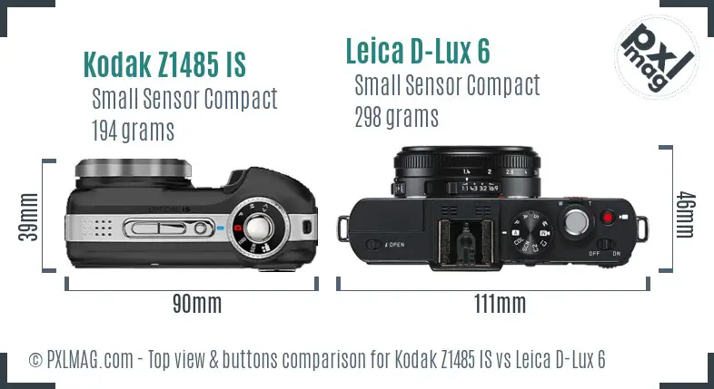 Kodak Z1485 IS vs Leica D-Lux 6 top view buttons comparison