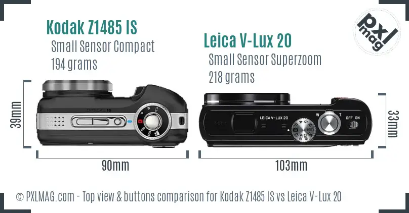 Kodak Z1485 IS vs Leica V-Lux 20 top view buttons comparison Kodak Z1485 IS vs Leica V-Lux 20 top view buttons comparison