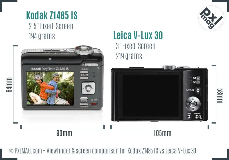 Kodak Z1485 IS vs Leica V-Lux 30 Screen and Viewfinder comparison