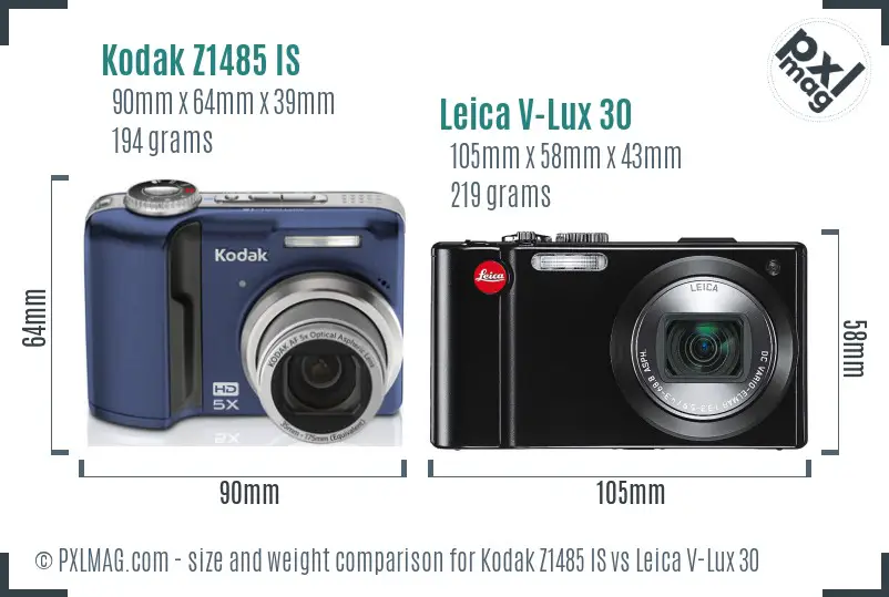 Kodak Z1485 IS vs Leica V-Lux 30 size comparison