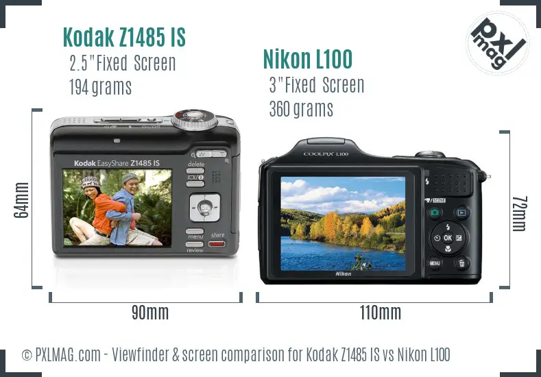 Kodak Z1485 IS vs Nikon L100 Screen and Viewfinder comparison Kodak Z1485 IS vs Nikon L100 Screen and Viewfinder comparison