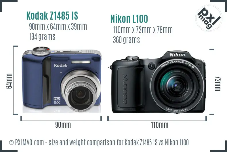 Kodak Z1485 IS vs Nikon L100 size comparison Kodak Z1485 IS vs Nikon L100 size comparison
