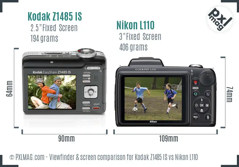 Kodak Z1485 IS vs Nikon L110 Screen and Viewfinder comparison Kodak Z1485 IS vs Nikon L110 Screen and Viewfinder comparison