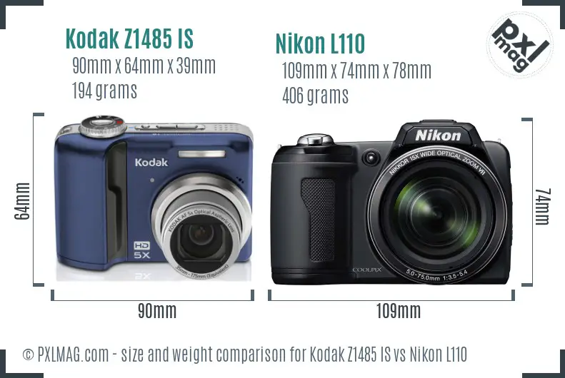Kodak Z1485 IS vs Nikon L110 size comparison Kodak Z1485 IS vs Nikon L110 size comparison