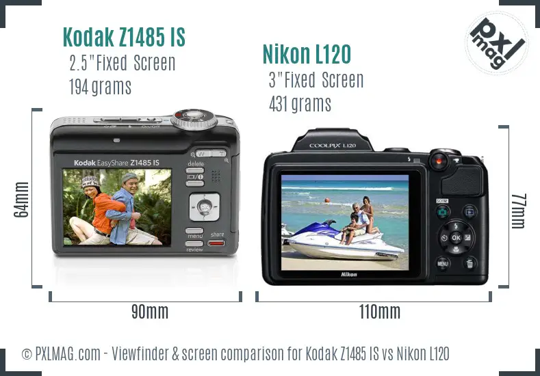 Kodak Z1485 IS vs Nikon L120 Screen and Viewfinder comparison Kodak Z1485 IS vs Nikon L120 Screen and Viewfinder comparison