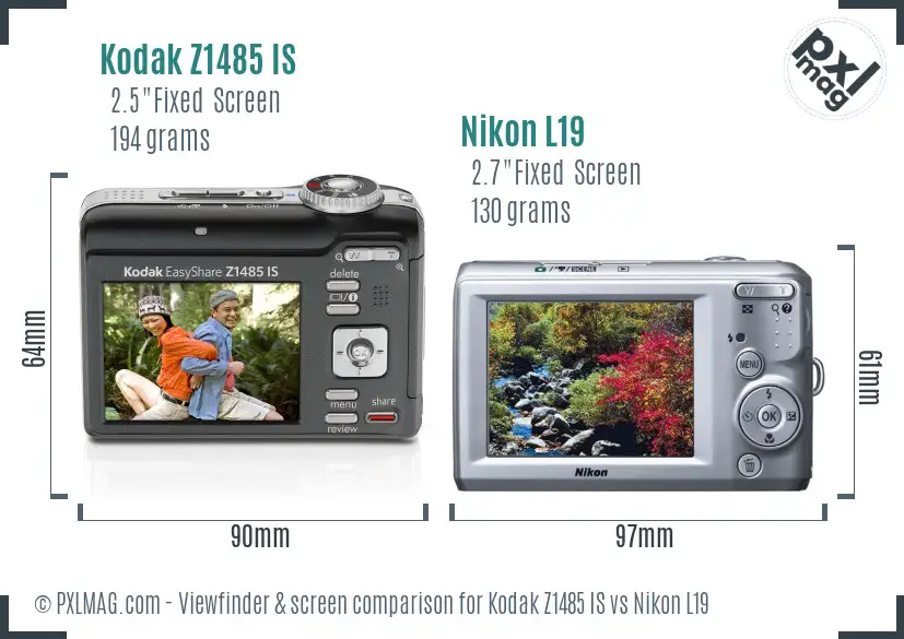Kodak Z1485 IS vs Nikon L19 Screen and Viewfinder comparison