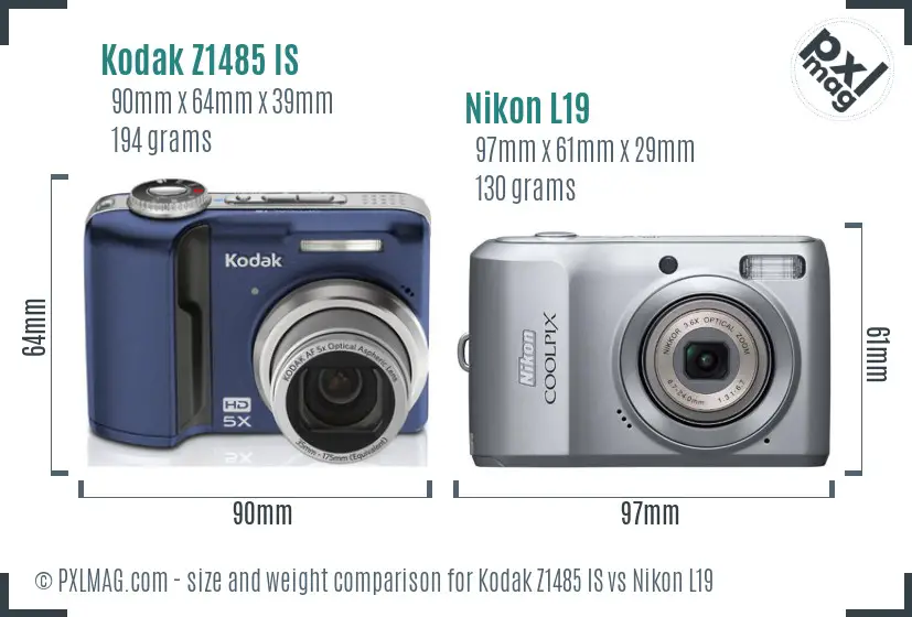 Kodak Z1485 IS vs Nikon L19 size comparison