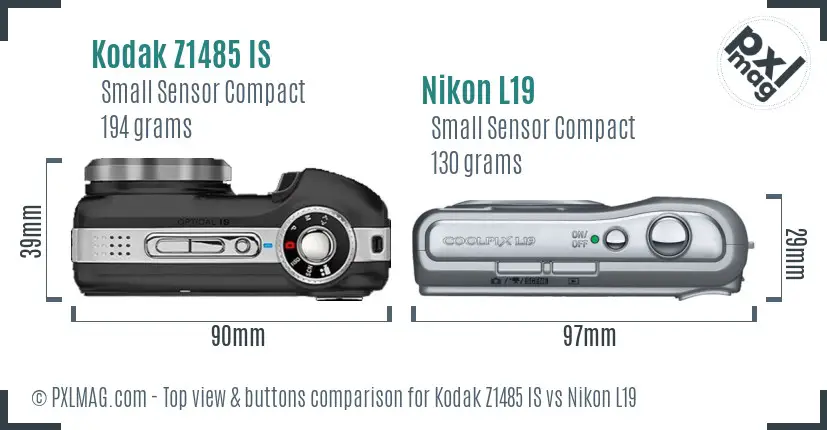 Kodak Z1485 IS vs Nikon L19 top view buttons comparison