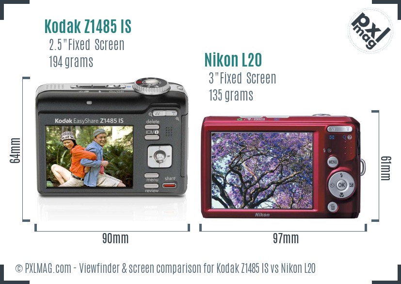 Kodak Z1485 IS vs Nikon L20 Screen and Viewfinder comparison