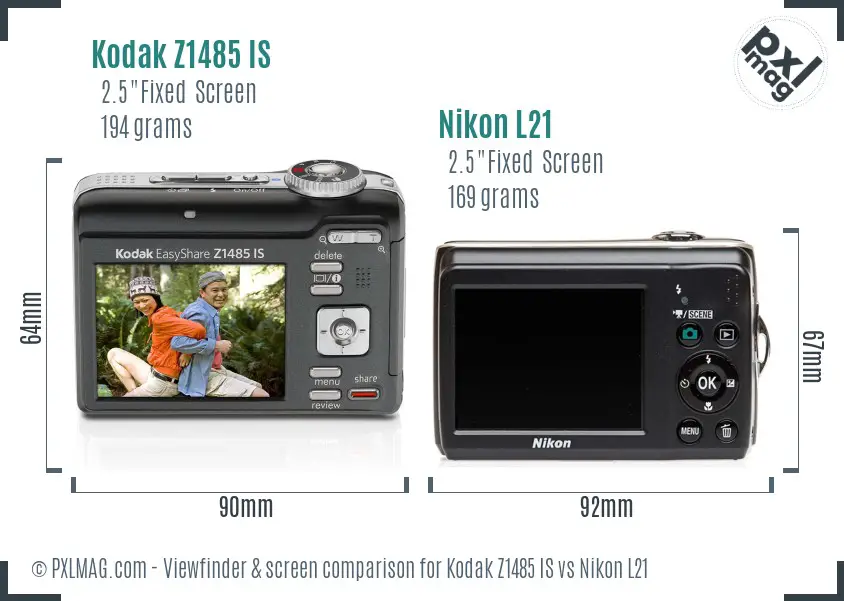 Kodak Z1485 IS vs Nikon L21 Screen and Viewfinder comparison