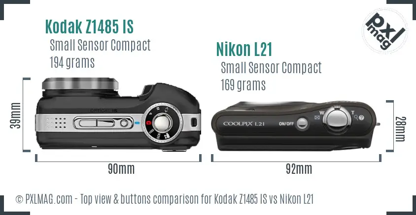 Kodak Z1485 IS vs Nikon L21 top view buttons comparison