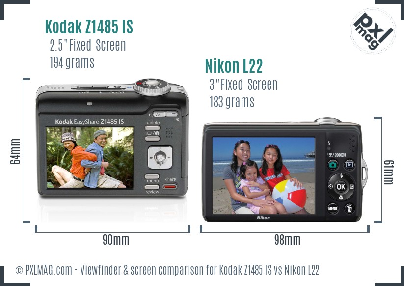 Kodak Z1485 IS vs Nikon L22 Screen and Viewfinder comparison