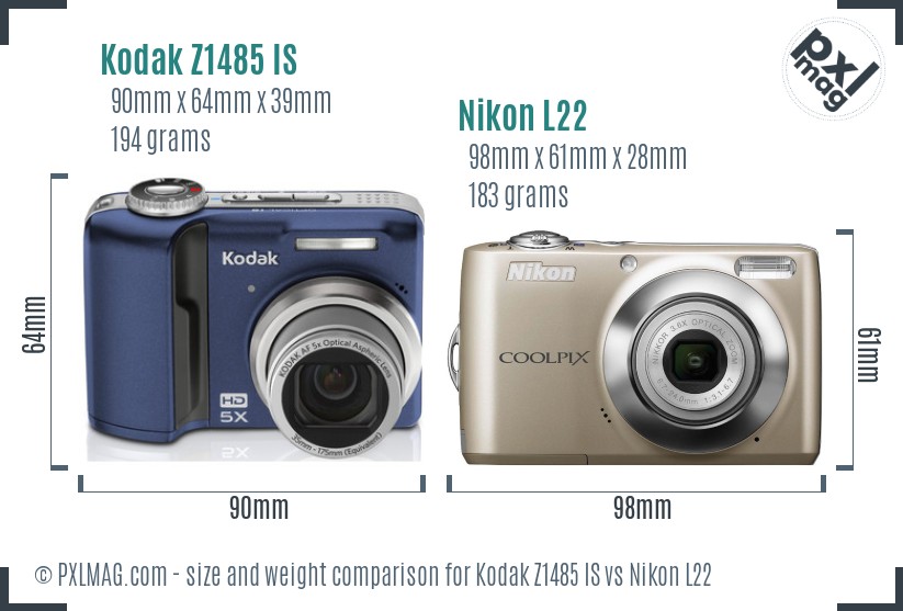 Kodak Z1485 IS vs Nikon L22 size comparison