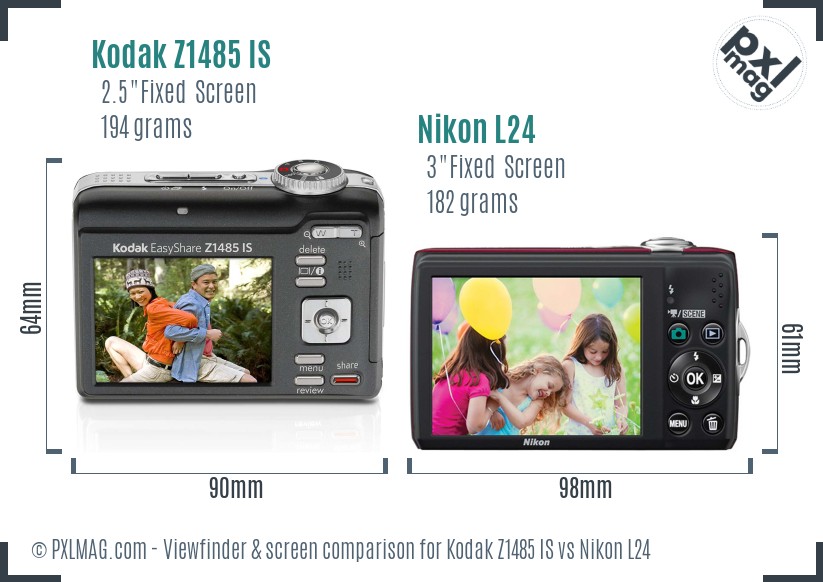 Kodak Z1485 IS vs Nikon L24 Screen and Viewfinder comparison