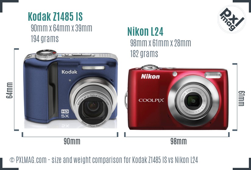 Kodak Z1485 IS vs Nikon L24 size comparison Kodak Z1485 IS vs Nikon L24 size comparison