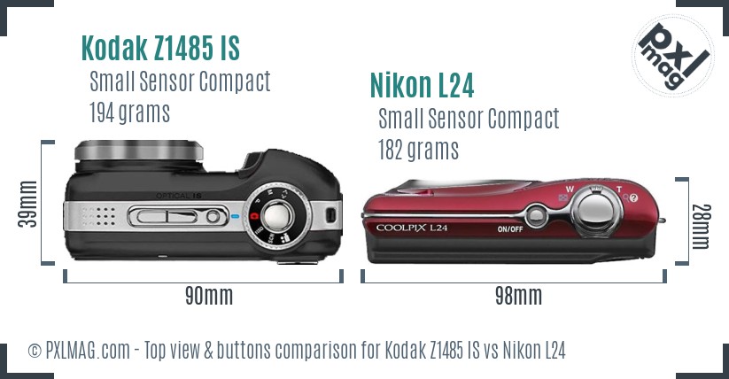 Kodak Z1485 IS vs Nikon L24 top view buttons comparison