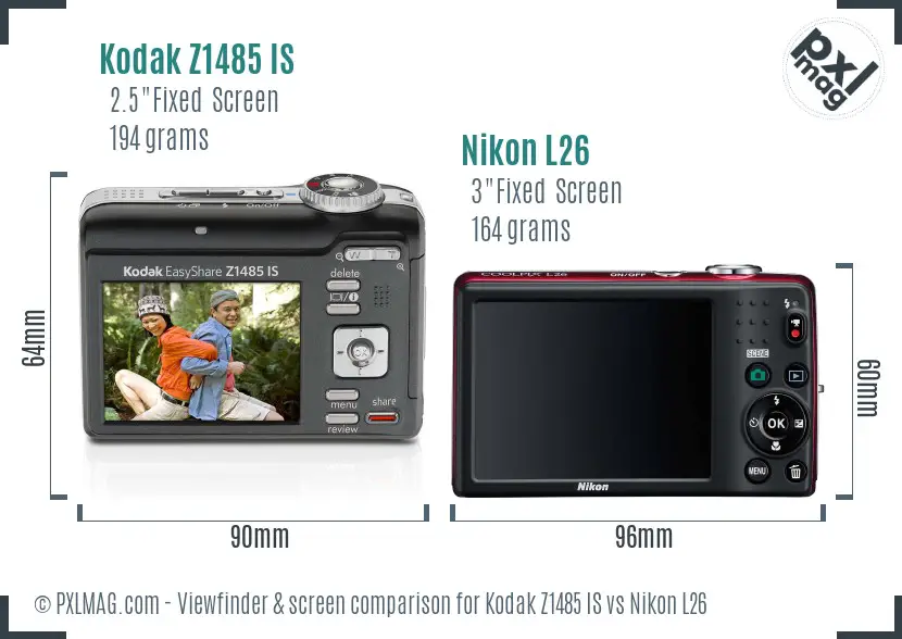 Kodak Z1485 IS vs Nikon L26 Screen and Viewfinder comparison Kodak Z1485 IS vs Nikon L26 Screen and Viewfinder comparison