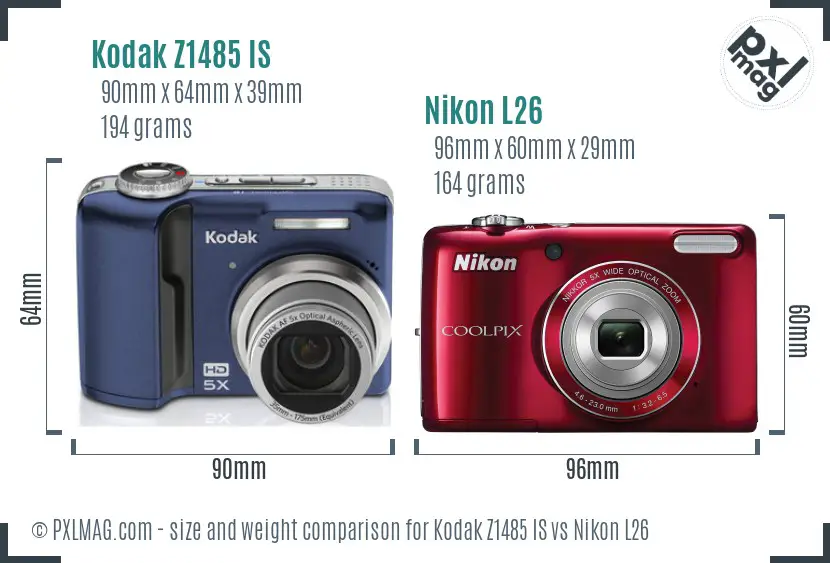 Kodak Z1485 IS vs Nikon L26 size comparison Kodak Z1485 IS vs Nikon L26 size comparison