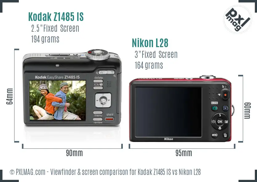 Kodak Z1485 IS vs Nikon L28 Screen and Viewfinder comparison Kodak Z1485 IS vs Nikon L28 Screen and Viewfinder comparison