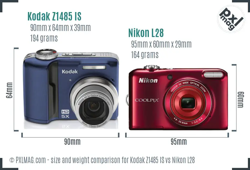 Kodak Z1485 IS vs Nikon L28 size comparison Kodak Z1485 IS vs Nikon L28 size comparison