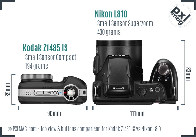 Kodak Z1485 IS vs Nikon L810 top view buttons comparison