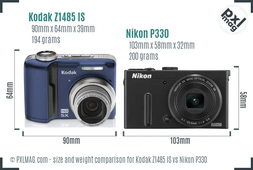 Kodak Z1485 IS vs Nikon P330 size comparison