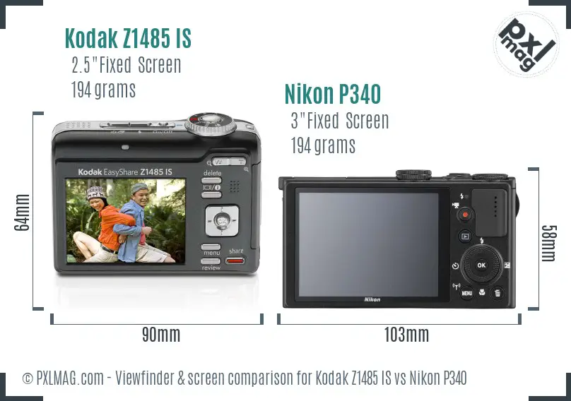 Kodak Z1485 IS vs Nikon P340 Screen and Viewfinder comparison Kodak Z1485 IS vs Nikon P340 Screen and Viewfinder comparison