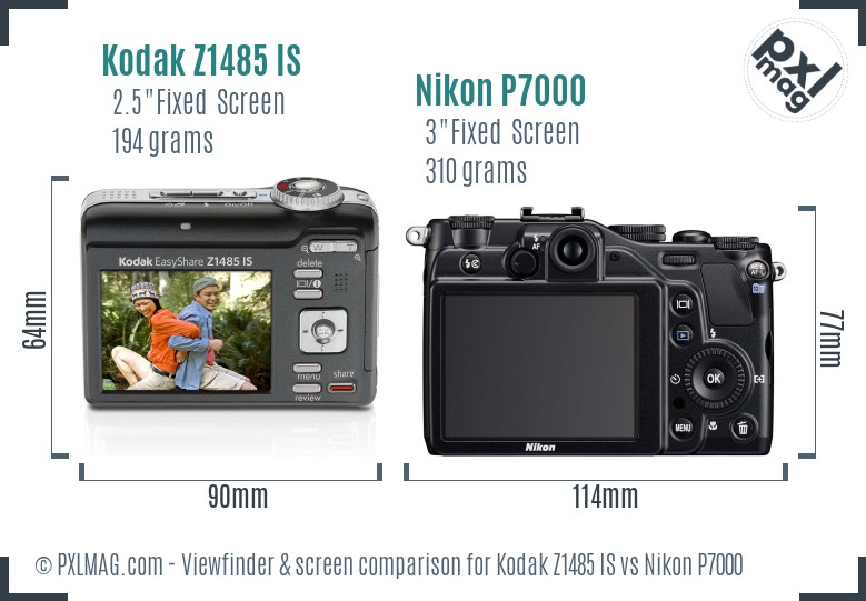 Kodak Z1485 IS vs Nikon P7000 Screen and Viewfinder comparison