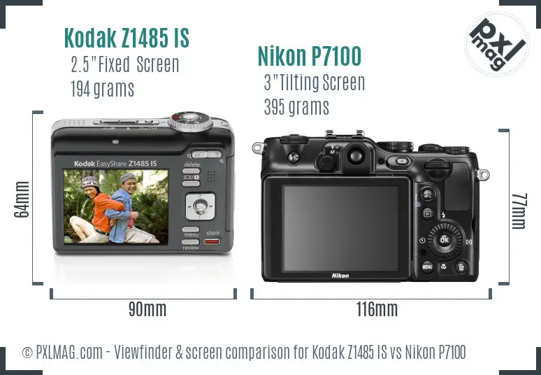 Kodak Z1485 IS vs Nikon P7100 Screen and Viewfinder comparison
