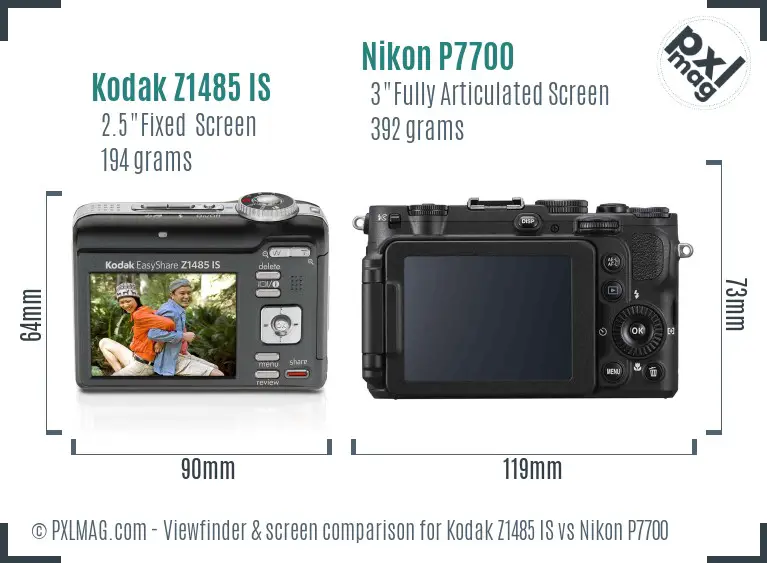 Kodak Z1485 IS vs Nikon P7700 Screen and Viewfinder comparison