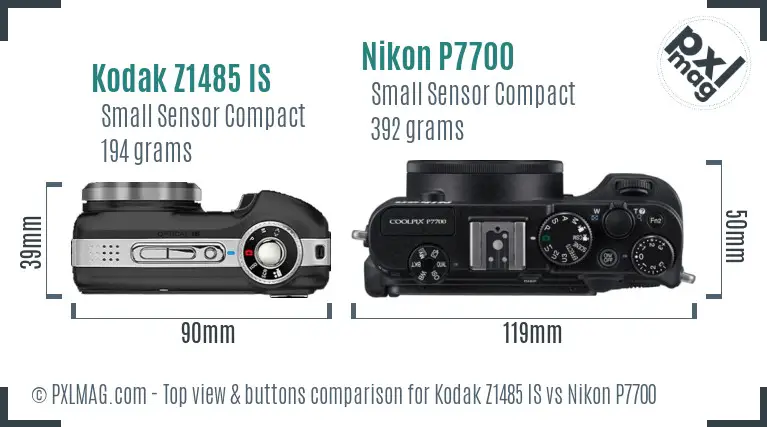 Kodak Z1485 IS vs Nikon P7700 top view buttons comparison