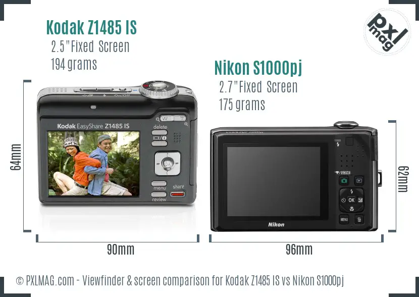 Kodak Z1485 IS vs Nikon S1000pj Screen and Viewfinder comparison Kodak Z1485 IS vs Nikon S1000pj Screen and Viewfinder comparison
