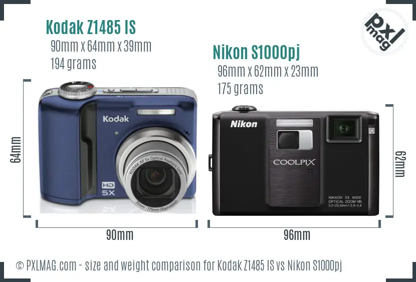 Kodak Z1485 IS vs Nikon S1000pj size comparison Kodak Z1485 IS vs Nikon S1000pj size comparison