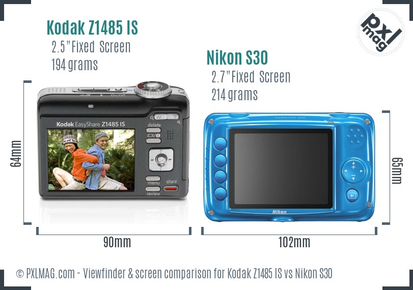 Kodak Z1485 IS vs Nikon S30 Screen and Viewfinder comparison
