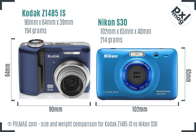 Kodak Z1485 IS vs Nikon S30 size comparison