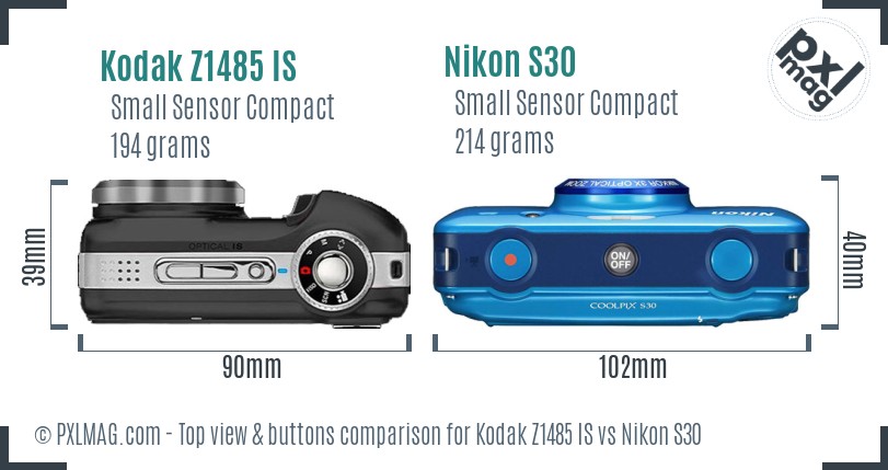 Kodak Z1485 IS vs Nikon S30 top view buttons comparison