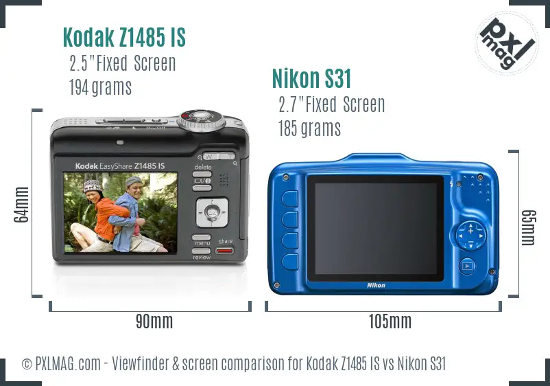 Kodak Z1485 IS vs Nikon S31 Screen and Viewfinder comparison Kodak Z1485 IS vs Nikon S31 Screen and Viewfinder comparison