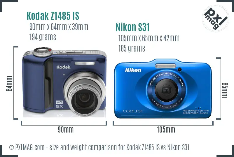 Kodak Z1485 IS vs Nikon S31 size comparison Kodak Z1485 IS vs Nikon S31 size comparison