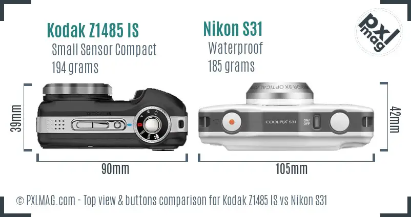Kodak Z1485 IS vs Nikon S31 top view buttons comparison Kodak Z1485 IS vs Nikon S31 top view buttons comparison