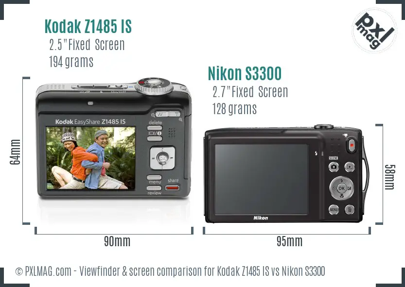 Kodak Z1485 IS vs Nikon S3300 Screen and Viewfinder comparison