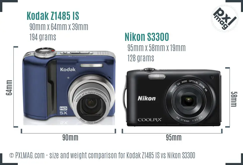 Kodak Z1485 IS vs Nikon S3300 size comparison