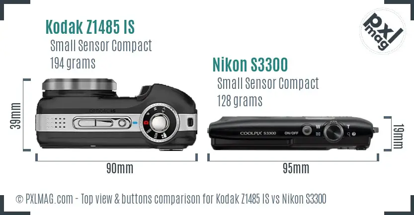 Kodak Z1485 IS vs Nikon S3300 top view buttons comparison