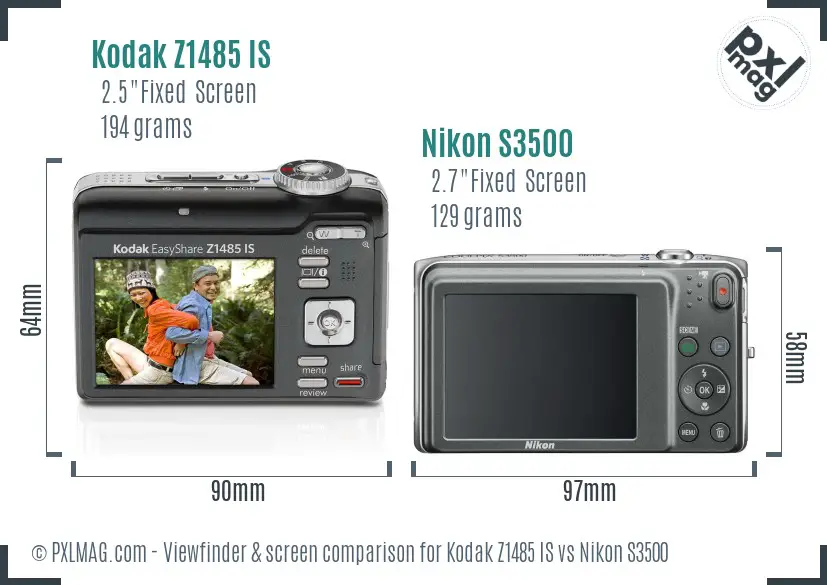 Kodak Z1485 IS vs Nikon S3500 Screen and Viewfinder comparison
